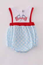 Blue flag embroidery bow gingham bubble - ARIA KIDS