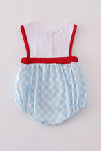 Blue flag embroidery bow gingham bubble - ARIA KIDS