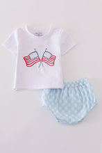 Blue flag embroidery gingham bloomer set - ARIA KIDS