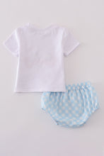 Blue flag embroidery gingham bloomer set - ARIA KIDS