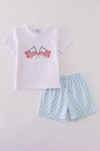 Blue flag embroidery gingham shorts set - ARIA KIDS