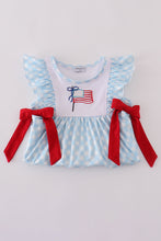 Blue flag embroidery bow gingham ruffle shorts set - ARIA KIDS