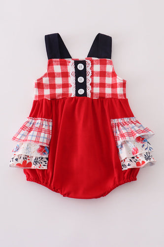 Red floral gingham ruffle bubble - ARIA KIDS