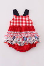 Red floral gingham ruffle bubble - ARIA KIDS
