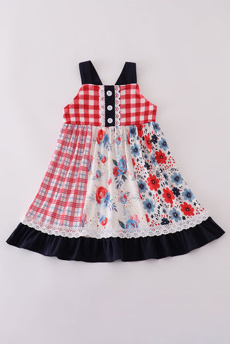 Red floral gingham ruffle dress - ARIA KIDS