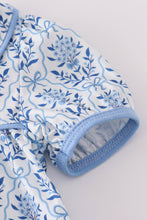 Blue toile garden bow bloomer set - ARIA KIDS
