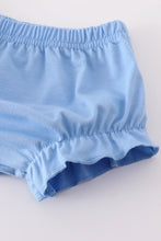 Blue toile garden bow bloomer set - ARIA KIDS
