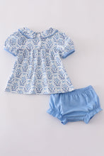 Blue toile garden bow bloomer set - ARIA KIDS