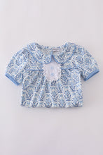 Blue toile garden bow dress - ARIA KIDS