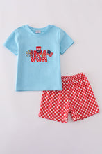 Blue USA flag embroidery shorts set - ARIA KIDS