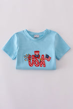 Blue USA flag embroidery shorts set - ARIA KIDS