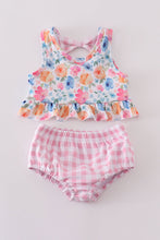 Pink watercolor floral ruffle 2pc swimsuit (UPF50+) - ARIA KIDS