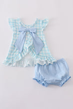 Blue farm applique plaid bloomer set - ARIA KIDS