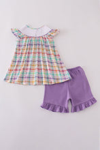 Purple sailboats embroidery ruffle shorts set - ARIA KIDS