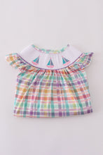Purple sailboats embroidery ruffle shorts set - ARIA KIDS