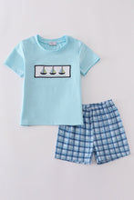Blue sailboats embroidery smocked shorts set - ARIA KIDS