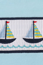Blue sailboats embroidery smocked shorts set - ARIA KIDS