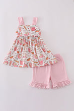 Pink baseball print gingham ruffle shorts set - ARIA KIDS