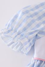 Blue character embroidery gingham ruffle shorts set - ARIA KIDS