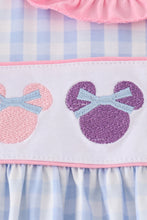 Blue character embroidery gingham ruffle shorts set - ARIA KIDS