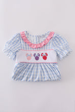 Blue character embroidery gingham ruffle shorts set - ARIA KIDS