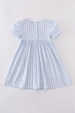 Blue character embroidery gingham ruffle dress - ARIA KIDS
