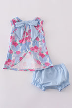 Blue floral bow print bloomer set - ARIA KIDS