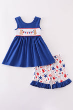Blue puppy star embroidery ruffle shorts set - ARIA KIDS