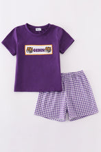 Purple gold LSU geaux embroidery smocked shorts set - ARIA KIDS