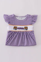 Purple gold LSU geaux embroidery smocked dress - ARIA KIDS