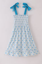 Blue floral bow tie strap mom dress - ARIA KIDS