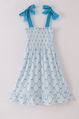 Blue floral bow tie strap mom dress - ARIA KIDS
