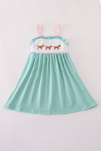 Mint hunting puppy embroidery ruffle dress - ARIA KIDS
