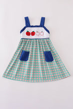 Blue apple french knot plaid dress - ARIA KIDS