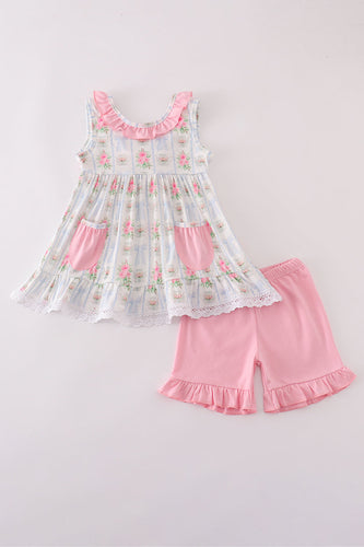 Tea floral bow ruffle shorts set - ARIA KIDS