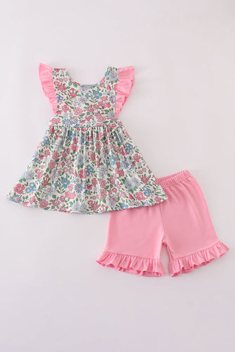 Vintage floral print ruffle shorts set - ARIA KIDS