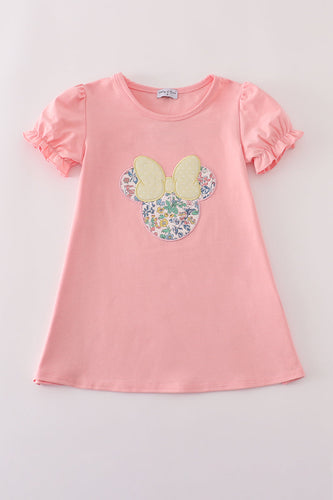 Pink floral character applique dress - ARIA KIDS