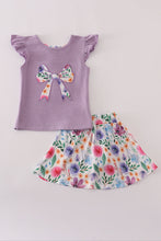 Purple floral bow applique active skorts set - ARIA KIDS