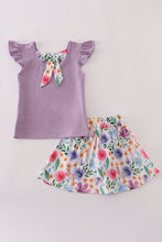 Purple floral bow applique active skorts set - ARIA KIDS