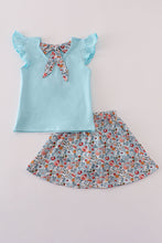 Blue floral bow applique active skorts set - ARIA KIDS