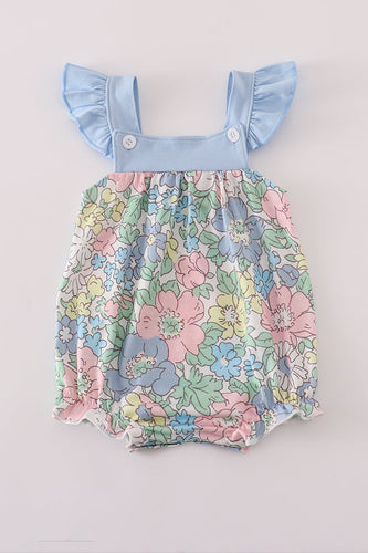 Blue floral print ruffle bubble - ARIA KIDS