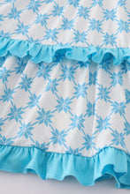 Blue character embroidery ruffle tiered dress - ARIA KIDS