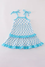 Blue character embroidery ruffle tiered dress - ARIA KIDS