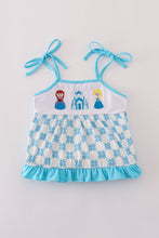 Blue character embroidery ruffle tiered dress - ARIA KIDS