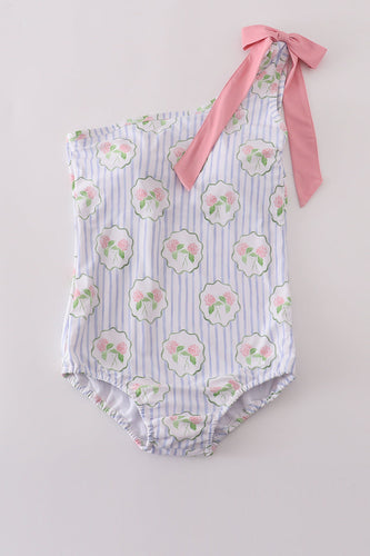 Floral stripe bow swimsuit -Adult UPF50+ - ARIA KIDS