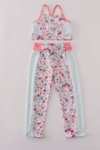 Green floral print 2pc active tank legging set - ARIA KIDS