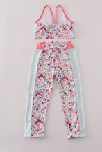 Green floral print 2pc active tank legging set - ARIA KIDS