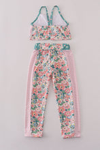 Pink floral print 2pc active tank legging set - ARIA KIDS