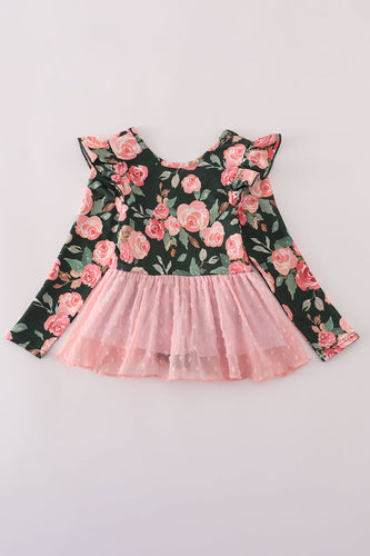 Pink floral swiss dot leotard - ARIA KIDS