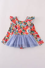 Blue floral swiss dot leotard - ARIA KIDS